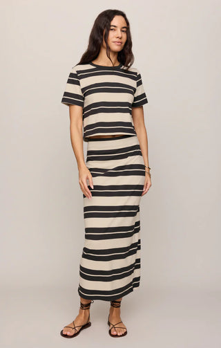 GAIL STRIPED JERSEY MIDI SKIRT