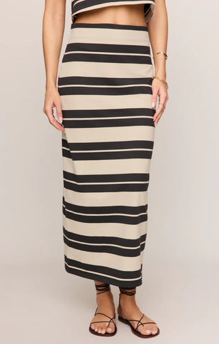 GAIL STRIPED JERSEY MIDI SKIRT