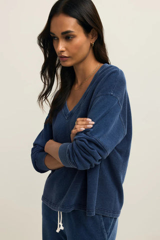 DELPHINE KNIT DENIM SWEATSHIRT