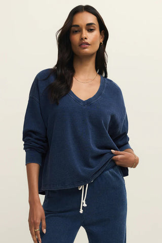 DELPHINE KNIT DENIM SWEATSHIRT