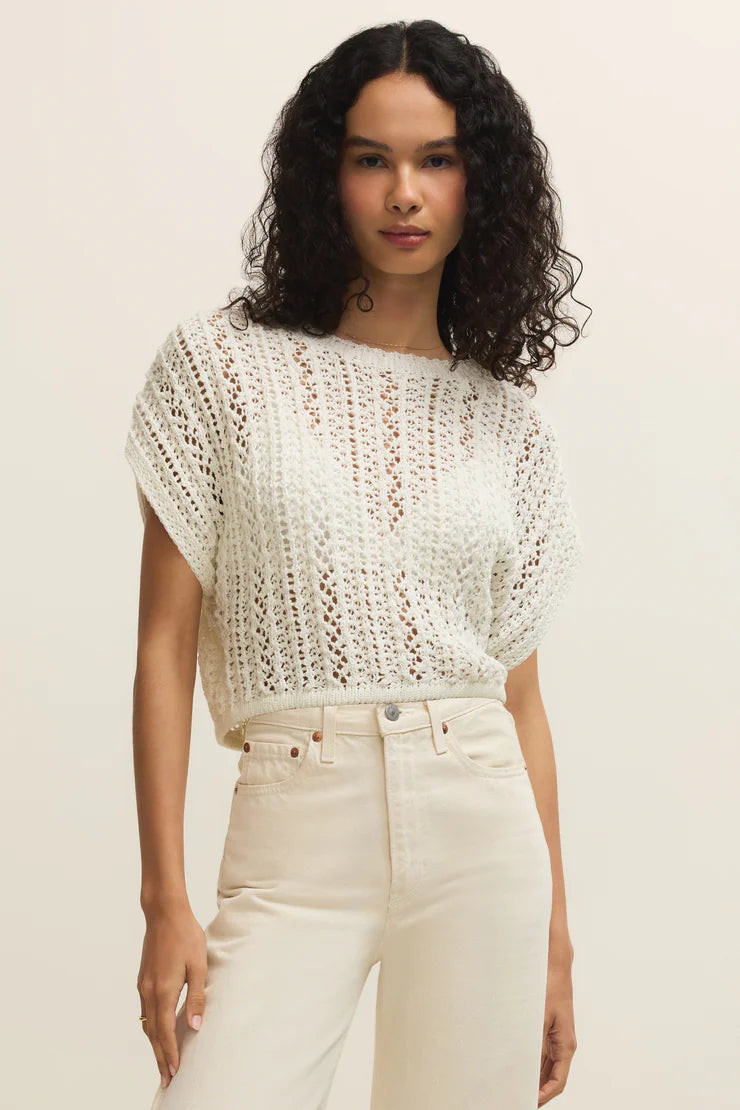 Top With Rope Crochet Detail Top in White - Rope Yarn Blend | STMT Boutique