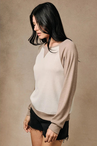 CONTRAST WAFFLE KNIT TOP