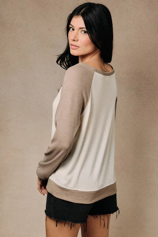 CONTRAST WAFFLE KNIT TOP