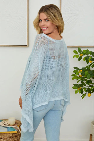 OPEN KNIT DOLMAN SLEEVE 2-FER TOP W/ FRINGE DETAIL