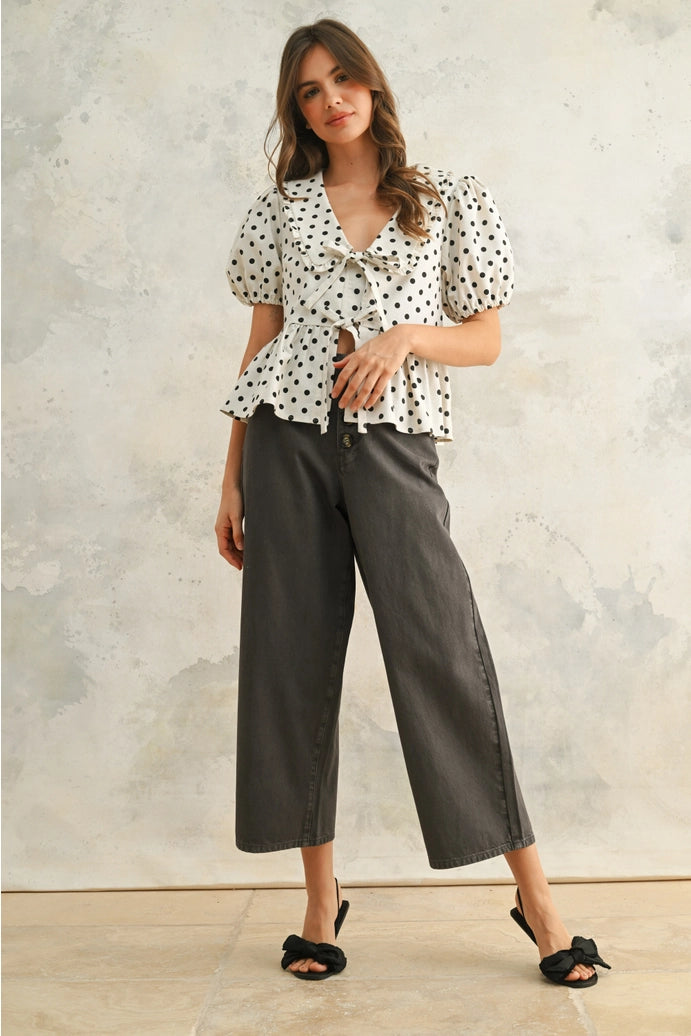 BUTTON FRONT DETAIL COTTON PANTS