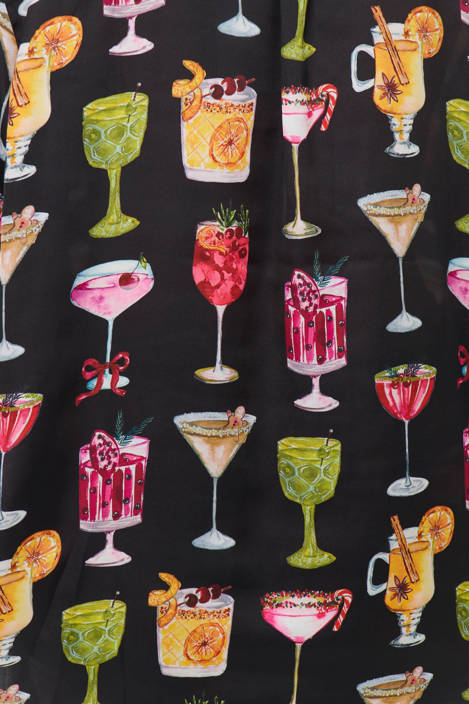 Pattern of colorful cocktails on a black background