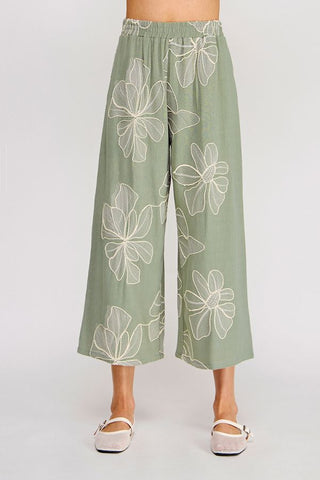 WILLOW FLORAL EMBROIDERED CROPPED PANT