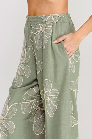 WILLOW FLORAL EMBROIDERED CROPPED PANT