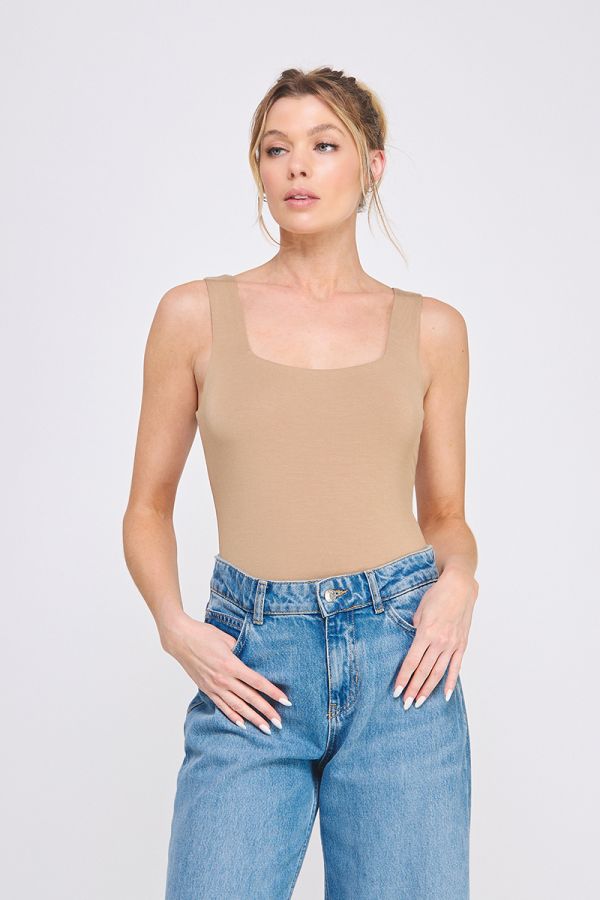 SQUARE NECK VISCOSE KNIT BODYSUIT