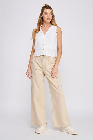 POINTELLE KNIT BUTTON UP VEST