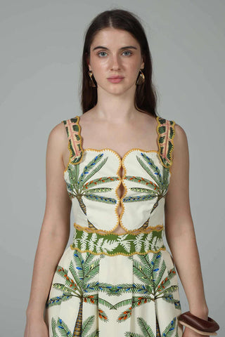 SYDNEY TROPICAL PRINT CUTOUT MIDI DRESS