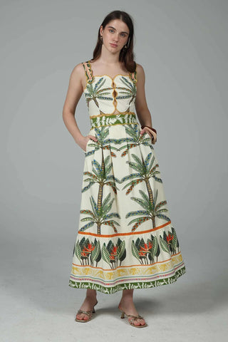 SYDNEY TROPICAL PRINT CUTOUT MIDI DRESS