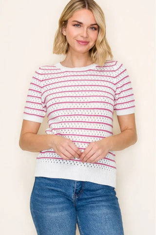 MIA SHORT SLEEVE STRIPED SWEATER