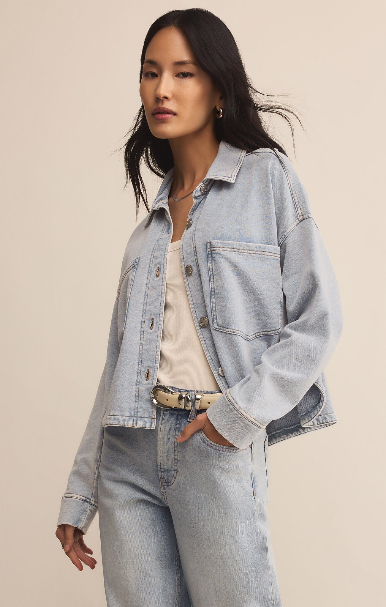 ALL DAY CROPPED KNIT DENIM JACKET