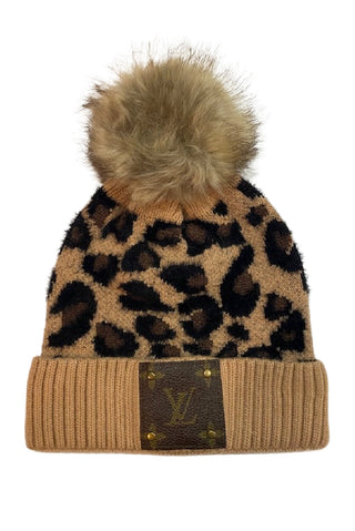 LV UPCYCLED BROWN LEOPARD KNIT BEANIE