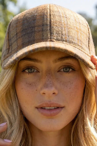 WINDOWPANE PLAID CURVED BRIM BASEBALL CAP