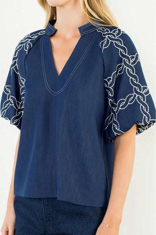 MARINA EMBROIDERED PUFF SLEEVE TOP