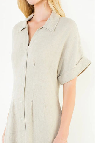 SHORT SLEEVE BUTTON DOWN MIDI DRESS