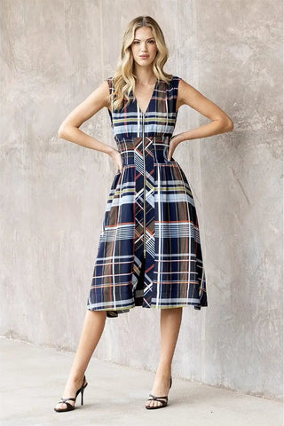 THE HAMPTONS PLAID MIDI DRESS