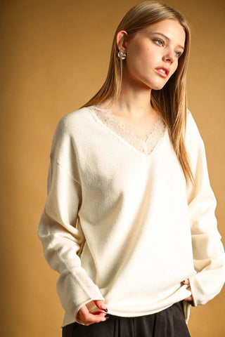 COZY CHARM LACE SWEATER IN CREAM
