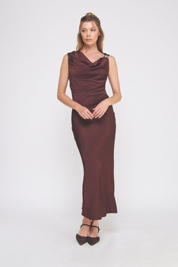 DAKOTA DRAPED SHOULDER RING MIDI DRESS