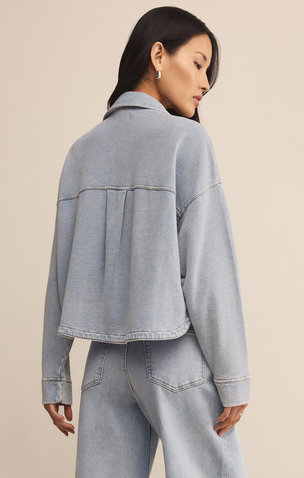 ALL DAY CROPPED KNIT DENIM JACKET