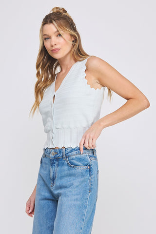 POINTELLE KNIT BUTTON UP VEST