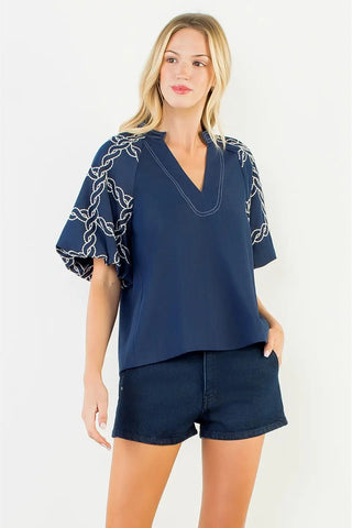 MARINA EMBROIDERED PUFF SLEEVE TOP