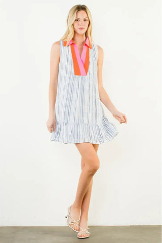 SLEEVELESS STRIPED PATTERN V-NECK DRESS