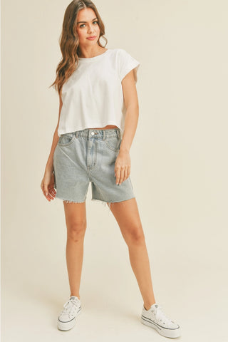 ROUND NECK CUFFED SLEEVE TOP