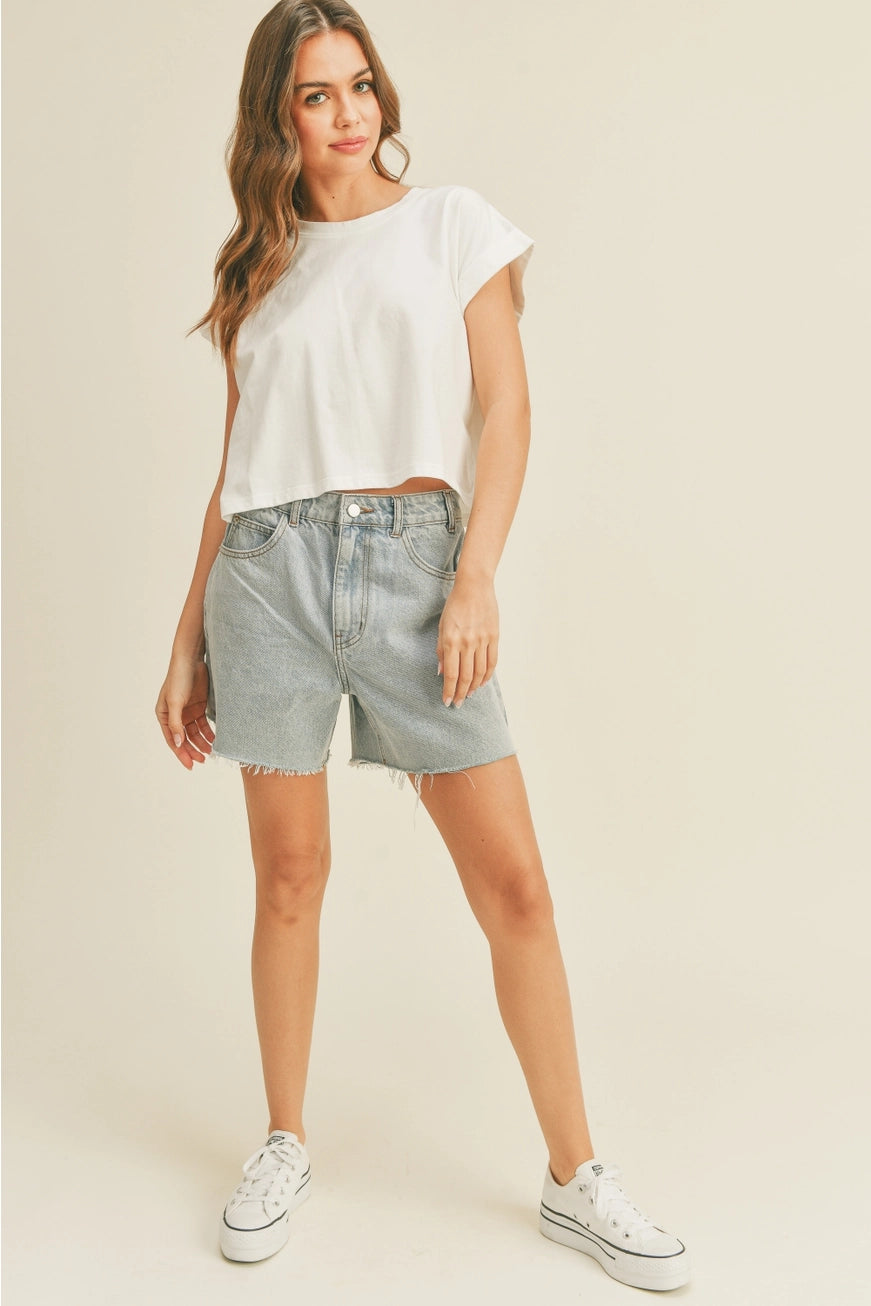 ROUND NECK CUFFED SLEEVE TOP