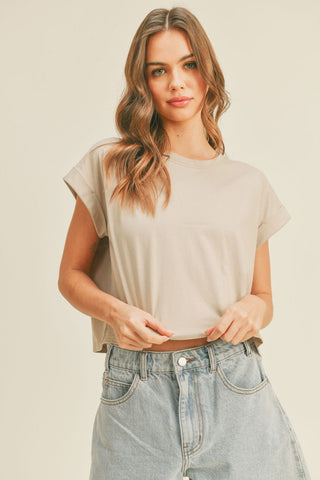 ROUND NECK CUFFED SLEEVE TOP