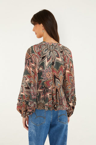 TAPESTRY FLOWERS DARK GREEN BLOUSE