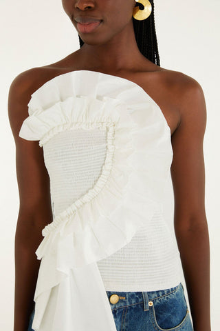WHITE SMOCKED STRAPLESS TOP