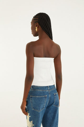 WHITE SMOCKED STRAPLESS TOP