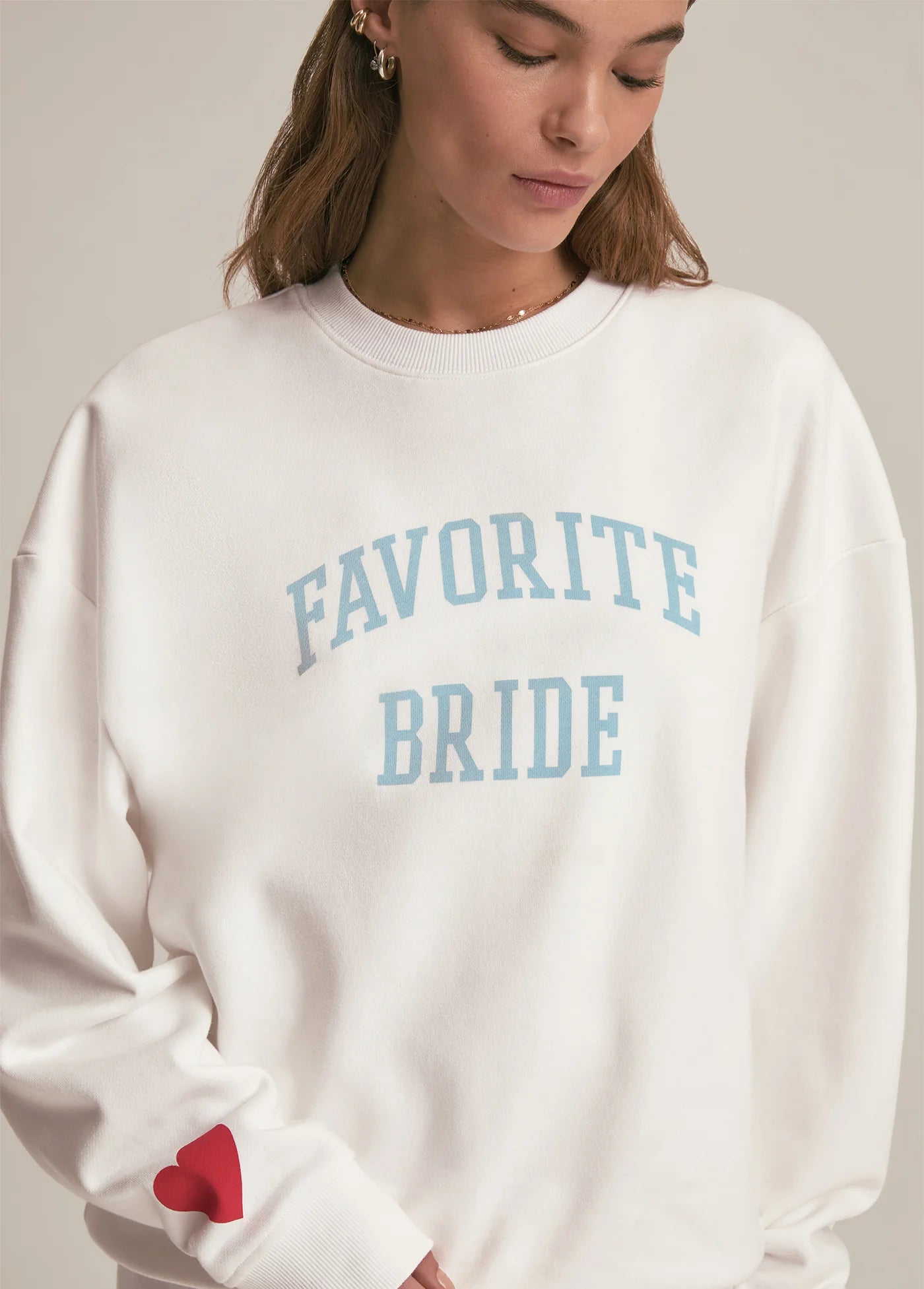 Minimal bridal outfit featuring favorite bride sweatshirt