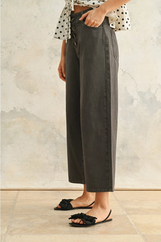 BUTTON FRONT DETAIL COTTON PANTS