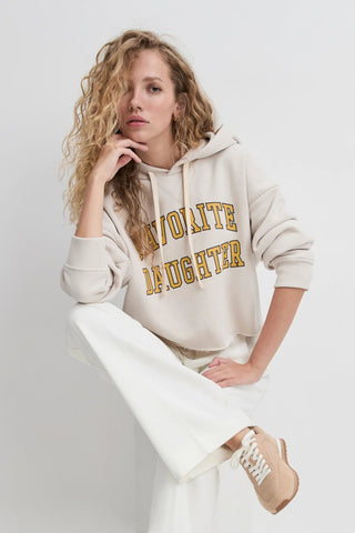 THE CROPPED COLLEGIATE HOODIE STONE & DIJON
