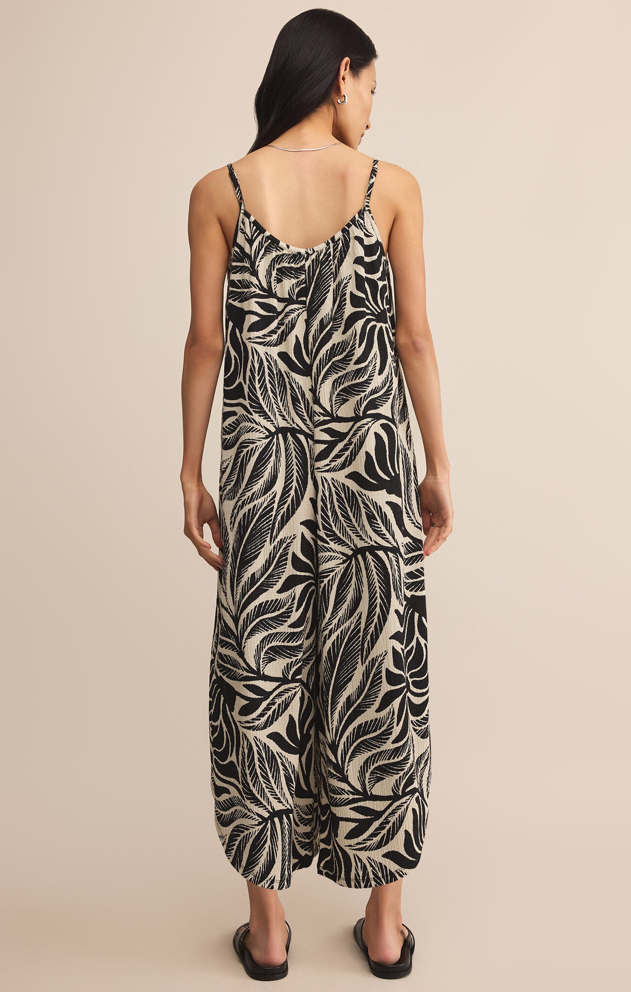 Back view of Flared Isla Leaf Jumpsuit