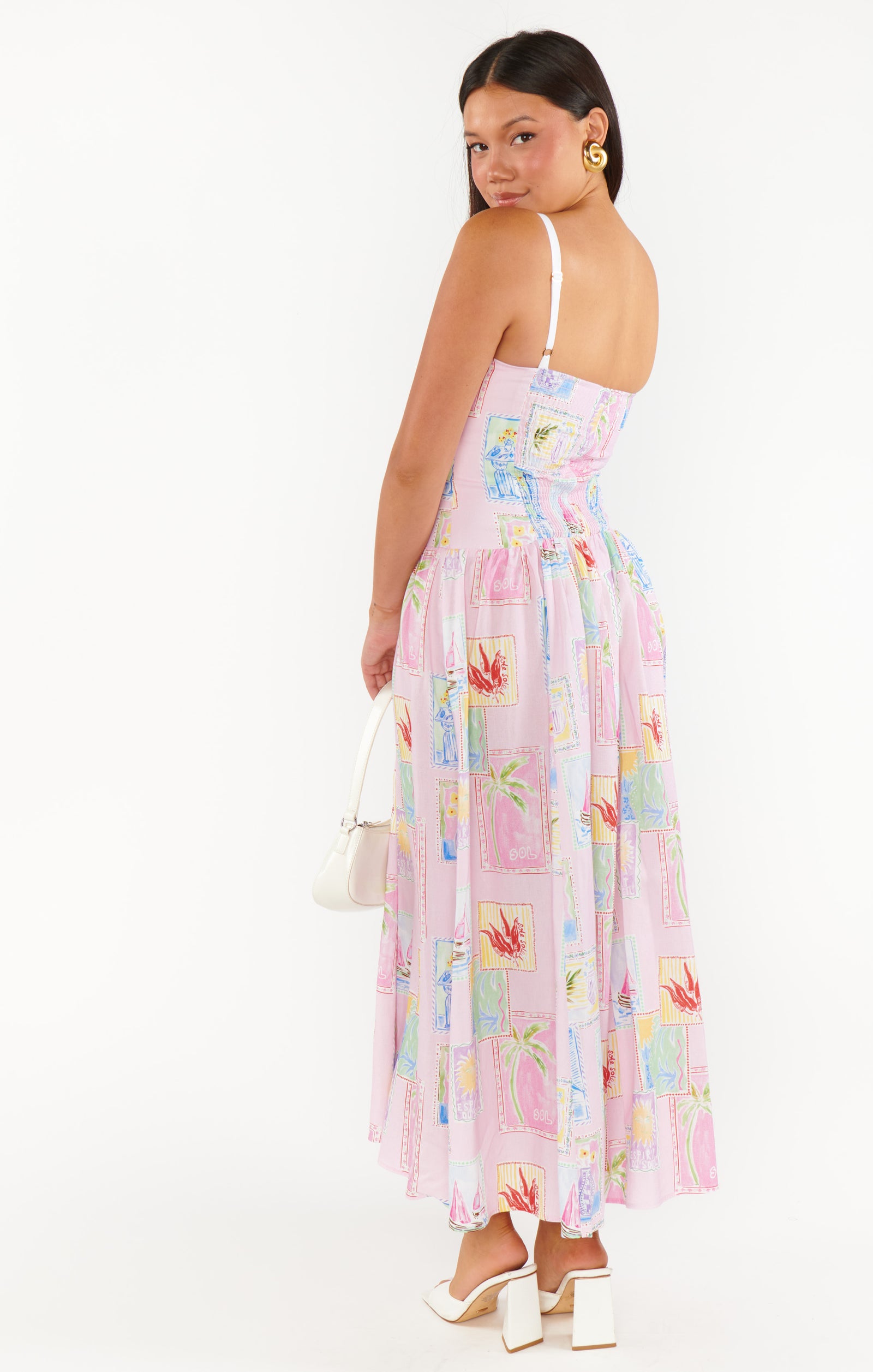 hepburn midi dress linen back view