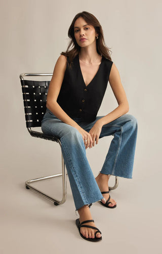 marta linen vest styled casual outfit