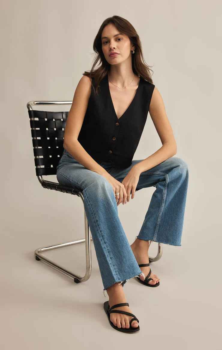 marta linen vest styled casual outfit