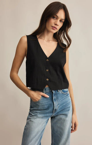 marta linen vest fabric detail closeup