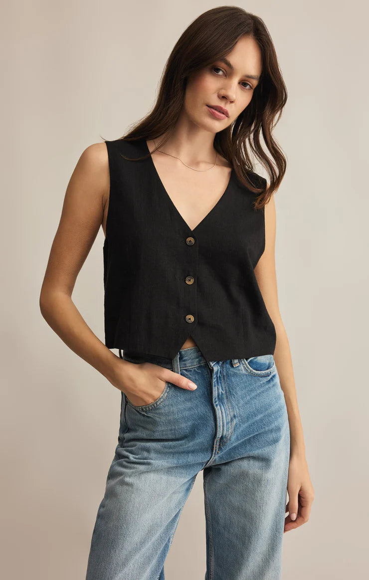 marta linen vest fabric detail closeup