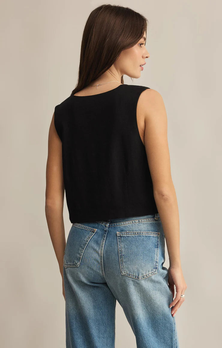 marta linen vest front sleek modern look