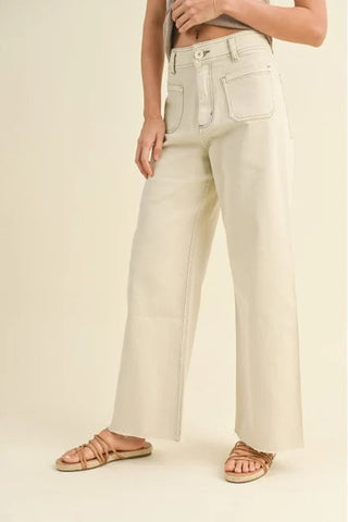 HIGH-RISE WIDE LEG PANTS WITH FRONT POCKET