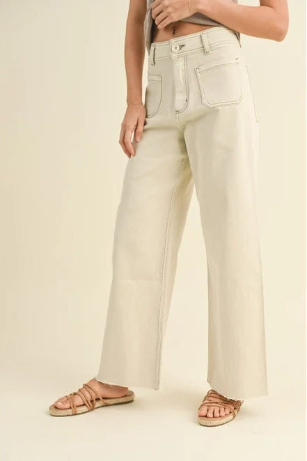 HIGH-RISE WIDE LEG PANTS WITH FRONT POCKET