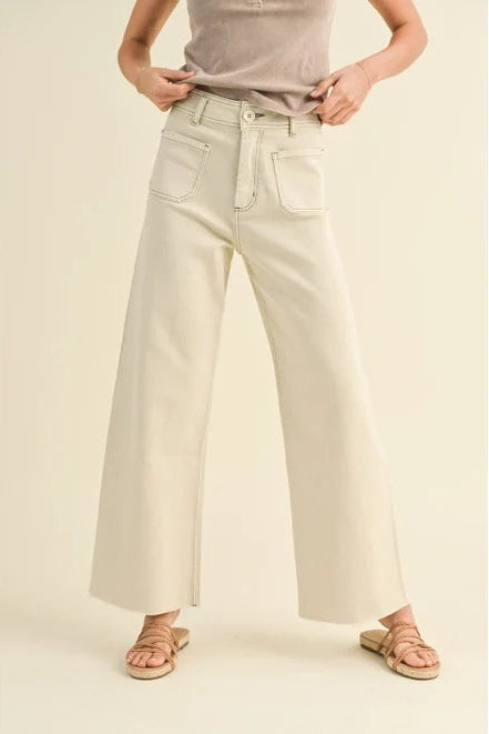 HIGH-RISE WIDE LEG PANTS WITH FRONT POCKET