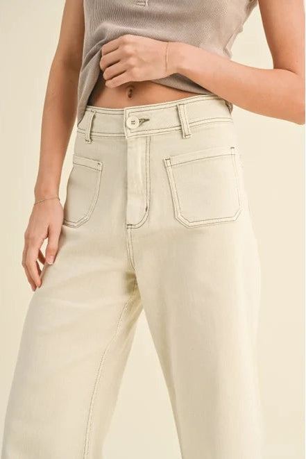 HIGH-RISE WIDE LEG PANTS WITH FRONT POCKET