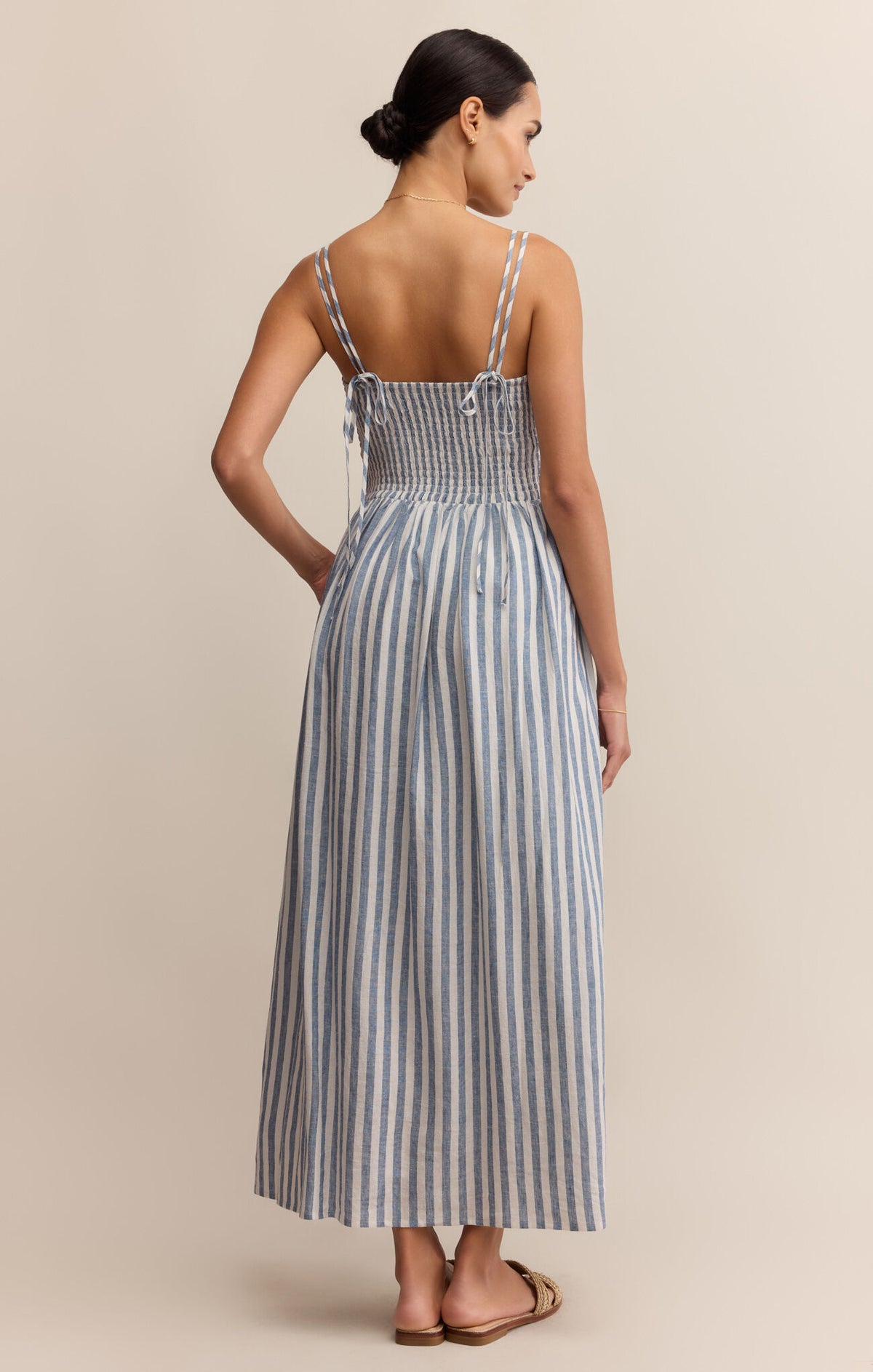 nadine striped midi dress back flattering silhouette
